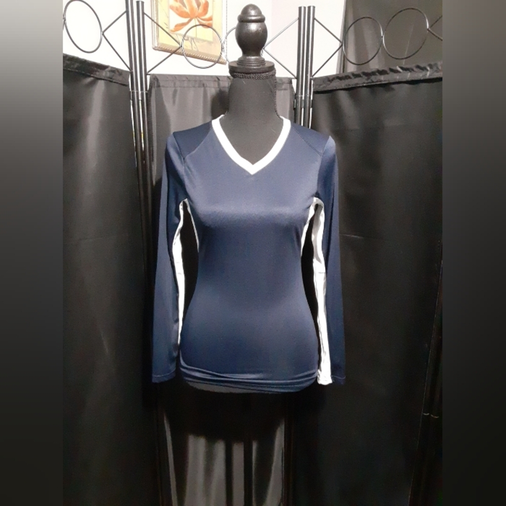Badger Sports Ladies Navy and White Women's Top Long Sleeve Size S Active Athlet